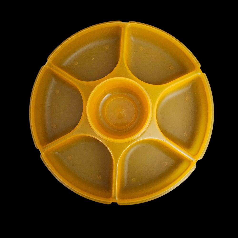 Vintage Tupperware 6 Section Snack Serving Tray with Lid Yellow